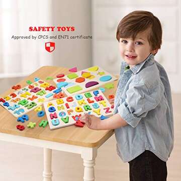 Wooden Puzzles for Toddlers, Voamuw Alphabet Number Shape Learning Puzzle for Kids Ages 3 4 5, Monte...