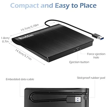 Rioddas Portable External CD/DVD Drive for Laptops