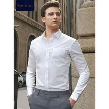 Beninos Mens Slim Fit Solid Point Collar Button Down Dress Shirt (CD01 White, S)