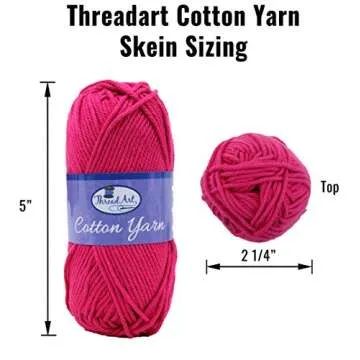 Threadart 100% Pure Cotton Crochet Yarn | 50 gram Skeins | Worsted Medium #4 Yarn | 85 yds per Skein | 30 Colors Available | Black #3502