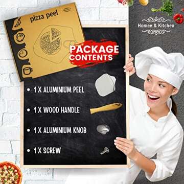 Homee & Kitchen Pizza Peel | Aluminum Pizza Peel | 12 inch Pizza Paddle(12"x 14") | Foldable Wooden Handle | for Family Pizza Oven Baking Pizza | Pizza Spatula