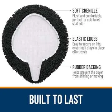 OLANLY Soft Chenille Bathroom Toilet Lid Cover, Machine Washable Seat Covers, 17.5x15, Stays in Place Rubber Backing, Fits Most Round, Elongated and Oblong Lids, Accessories Decor, Black