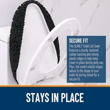 OLANLY Soft Chenille Bathroom Toilet Lid Cover, Machine Washable Seat Covers, 17.5x15, Stays in Place Rubber Backing, Fits Most Round, Elongated and Oblong Lids, Accessories Decor, Black