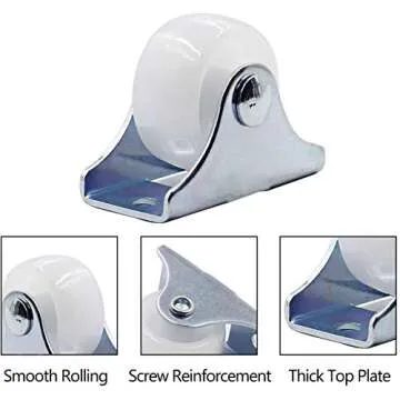 Luomorgo 12 Pack 1" Caster Wheels Rigid Fixed Non Swivel Casters with Metal Top Plate Hard Plastic Wheels for Furniture, Silver