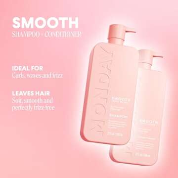 MONDAY HAIRCARE Smooth Shampoo + Conditioner Bathroom Set (2 Pack) 27oz Each for Frizzy, Coarse, and Curly Hair, Made from Coconut Oil, Shea Butter, & Vitamin E, 100% Recyclable Bottles