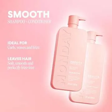MONDAY HAIRCARE Smooth Shampoo + Conditioner Bathroom Set (2 Pack) 27oz Each for Frizzy, Coarse, and Curly Hair, Made from Coconut Oil, Shea Butter, & Vitamin E, 100% Recyclable Bottles