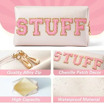 Y1tvei Preppy Makeup Bag Waterproof PU Leather Cosmetic Pouch