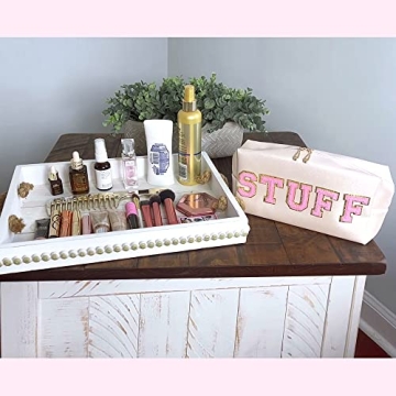 Y1tvei Preppy Makeup Bag Waterproof PU Leather Cosmetic Pouch