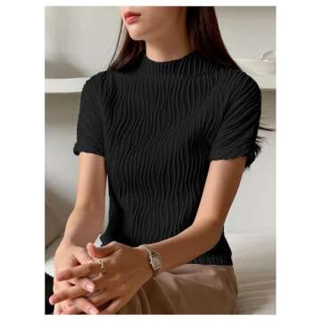 Stylish OYOANGLE Women's Mock Neck Casual Tee Tops