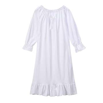 PUFSUNJJ Kids Girls Soft Cotton Nightgown Sleepwear Dress Toddler 3-12 Years Off-white