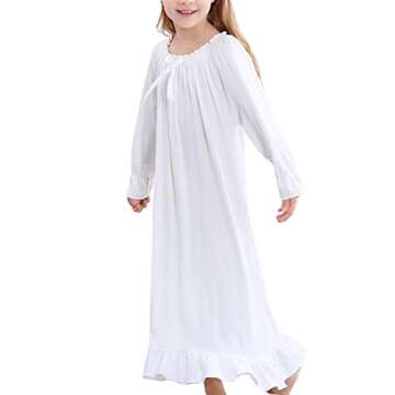 PUFSUNJJ Kids Girls Soft Cotton Nightgown Sleepwear Dress Toddler 3-12 Years Off-white