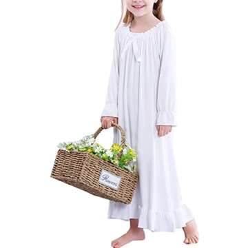 PUFSUNJJ Kids Girls Soft Cotton Nightgown Sleepwear Dress Toddler 3-12 Years Off-white