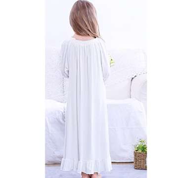 PUFSUNJJ Kids Girls Soft Cotton Nightgown Sleepwear Dress Toddler 3-12 Years Off-white