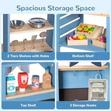 BRINJOY Kids Kitchen Playset, Double-Sided Wooden Outdoor Mud Kitchen w/Realistic Faucet, Removable Sink, Cooking Toys, Menu, Toddler Pretend Play Kitchen, Backyard Mud Table, Gift for Boys Girls