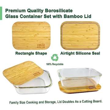 Urban Green Glass Container with Bamboo Lid, 2 Pack of 50oz