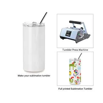 PYD Life Sublimation Blanks Kids Tumbler Skinny 16 OZ Straight Stainless Steel Coffee Cups with Lid and Metal Straw for Tumbler Heat Press Machine Sublimation Print 4 Pack