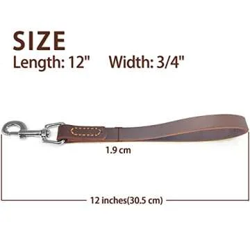 Durable Leather Short Dog Lead for Training Large Dogs