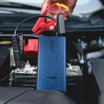 Type S Car Battery Jump Starter Portable, 12V 7.0L Lithium Battery Booster Jump Starter Pack, 500A Gas 3L Diesel 4.5L 10000mAh Power Bank LED Flashlight Dual USB-A USB-C Battery Cable UL Listed - Blue