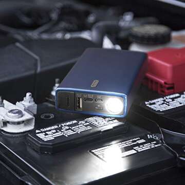 Type S Car Battery Jump Starter Portable, 12V 7.0L Lithium Battery Booster Jump Starter Pack, 500A Gas 3L Diesel 4.5L 10000mAh Power Bank LED Flashlight Dual USB-A USB-C Battery Cable UL Listed - Blue