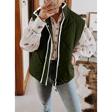 SHEWIN Puffer Vest Causal Stand Collar Sleeveless Fall Jackets Womens Vests Outerwear Trendy Winter ...