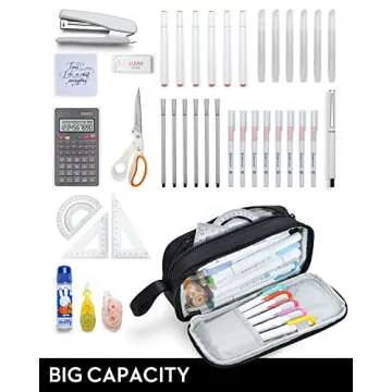 YOKUMA Pencil Case for Adults Aesthetic Pen Bag for Teen College Zipper Pouch Office Supplies Stationery Organizer Small Tool Bag (Black TW)