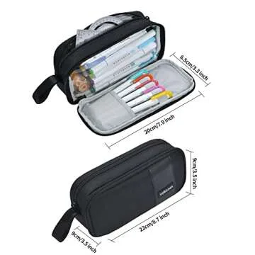 YOKUMA Pencil Case for Adults Aesthetic Pen Bag for Teen College Zipper Pouch Office Supplies Stationery Organizer Small Tool Bag (Black TW)