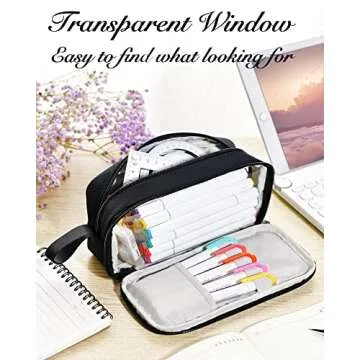 YOKUMA Pencil Case for Adults Aesthetic Pen Bag for Teen College Zipper Pouch Office Supplies Stationery Organizer Small Tool Bag (Black TW)