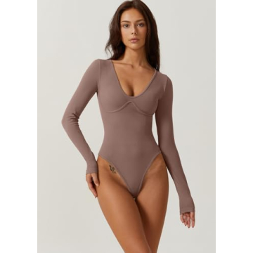 Stylish QINSEN V Neck Bodysuit for Chic Outfits