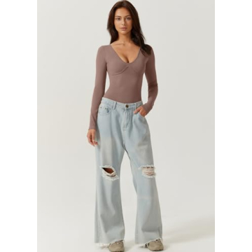 Stylish QINSEN V Neck Bodysuit for Chic Outfits