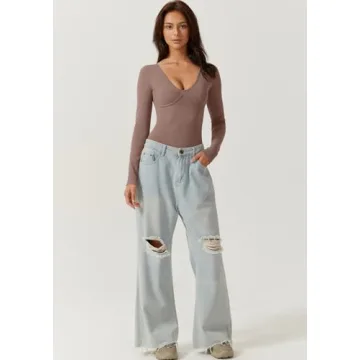 Stylish QINSEN V Neck Bodysuit for Chic Outfits