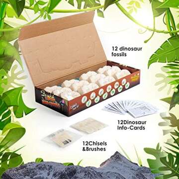 DOTSOG Easter Eggs Gifts for Kids,Dino Fossil Dig Kit,12 Pack Dinosaur Toys for Kids Open Unique Lar...