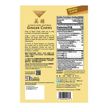 Prince of Peace Original Ginger Chews, 4 oz. – Candied Ginger – Candy Pack – Ginger Chews Candy – Natural Candy – 5 Pack