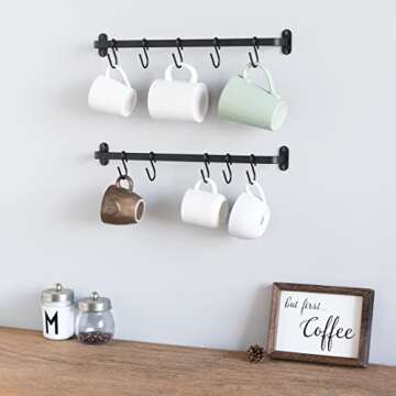 Dahey Mug Holder Wall Mount, Metal Coffee Mug Rack Hanger with 10 Mug Hooks, Mug Display Rack Rustic...