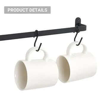 Dahey Mug Holder Wall Mount, Metal Coffee Mug Rack Hanger with 10 Mug Hooks, Mug Display Rack Rustic Utensil Cups Storage Organizer for Kitchen Dining Room Coffee Bar, Set of 2, Black