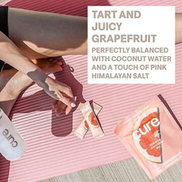 Cure Hydrating Plant Based Electrolyte Mix | Powder for Dehydration Relief | Made with Coconut Water | No Added Sugar | FSA & HSA | Vegan | Paleo Friendly | Pouch of 14 Packets - Grapefruit