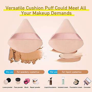 6 Pieces Powder Puff Face Makeup Puffs,Triangle Wedge Shape Soft Velour Powders Puffs for Loose Mineral Powder Body Powder Cosmetic Foundation Wet Dry Beauty Makeup Tool(Nude)