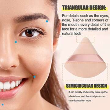 6 Pieces Powder Puff Face Makeup Puffs,Triangle Wedge Shape Soft Velour Powders Puffs for Loose Mineral Powder Body Powder Cosmetic Foundation Wet Dry Beauty Makeup Tool(Nude)