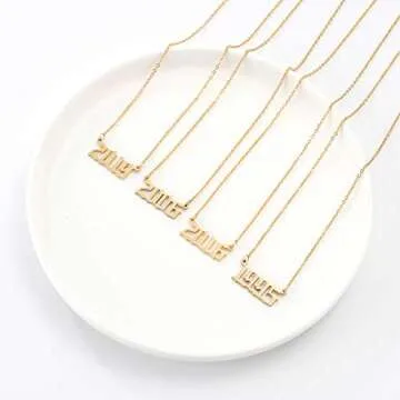 Glimmerst Birthday Year Necklace, 18K Gold Plated Stainless Steel Birth Year 1991 Number Pendant Nec...