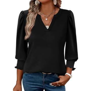 XIEERDUO 3/4 Smocked Sleeve Top - Stylish Summer Blouse for Women