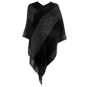 Elegant Women's Knitted Shawl Poncho with Fringed V-Neck | Perfect Gifts