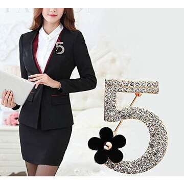 Comelyjewel Brooch Pin Number Five Pin Brooch Corsage Scarf pin Rhinestones Breastpin for Wedding/Banquet/Bouquet Golden
