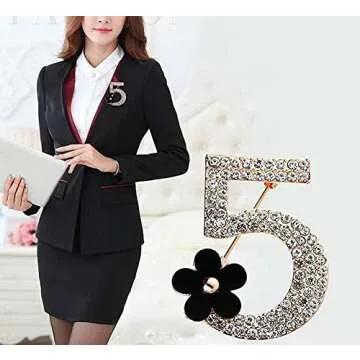 Comelyjewel Brooch Pin Number Five Pin Brooch Corsage Scarf pin Rhinestones Breastpin for Wedding/Banquet/Bouquet Golden