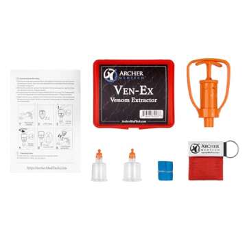Ven-Ex Snake Bite Kit, Bee Sting Kit, Venom Extractor Suction Pump, Bite and Sting First Aid for Hiking, Backpacking and Camping. Includes Bonus CPR face Shield by Archer MedTech.