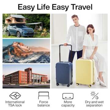 mixi Luggage Suitcases with Spinner Wheels,Upgrade Wide Handle PC Hardshell Rolling Travel Suitcase ...