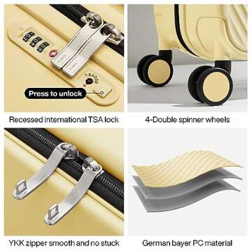 mixi Luggage Suitcases with Spinner Wheels,Upgrade Wide Handle PC Hardshell Rolling Travel Suitcase with TSA Lock, Checked-Medium 24-Inch, Lark Yellow