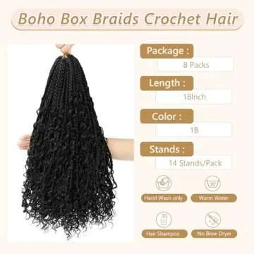 8 Packs Goddess Box Braids Crochet Hair-18 Inch Crochet Box Braids Pre-Looped Bohomian Crochet Braids Hair Synthetic Braiding Hair Extensions Crochet Hair for Black Women (1B)