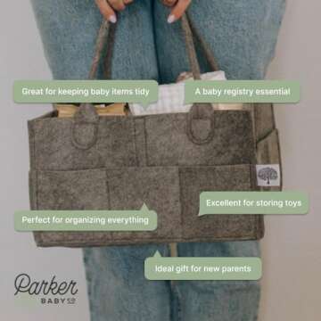 Parker Baby Diaper Caddy - Nursery Storage Bin and Car Organizer for Diapers and Baby Wipes - Charcoal, Regular