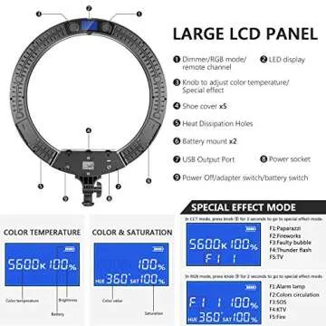 Neewer 19-inch RGB LED Ring Light with Stand, 60W Dimmable Bi-Color 3200K-5600K CRI 95+ with Special Scenes Effect for Selfie Makeup Salon Twitch Blogging YouTube Video Shooting and Live Streaming etc