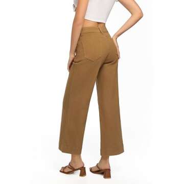 Guaile Womens High Waisted Stretchy Jeans - Wide Leg, Baggy, Loose, Trendy Jeans for Women - Khaki Dark