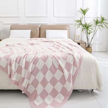 bearberry Fuzzy Checkerboard Grid Throw Blanket Soft Cozy Warm Microfiber Bed Blanket Decor for Couc...